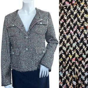 AQUA Pastel Rainbow & Black Tweed Old Money Raw Edge Blazer Jacket Size Medium